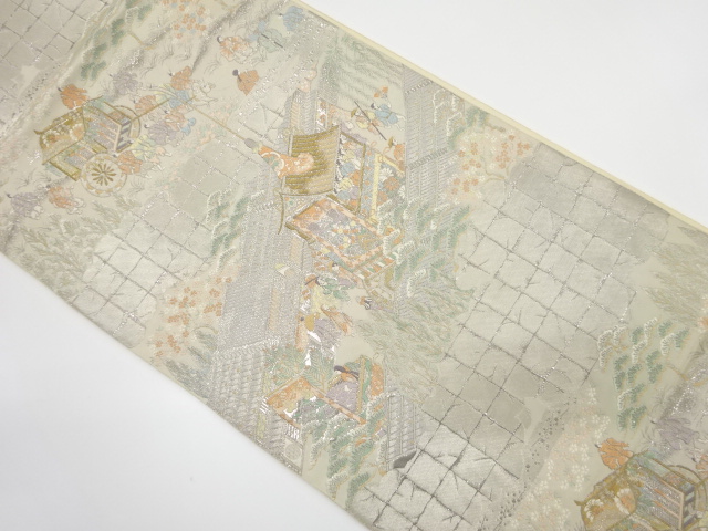 JAPANESE FUKURO OBI / PLATINUM FOIL / WOVEN FESTIVAL PATTERN